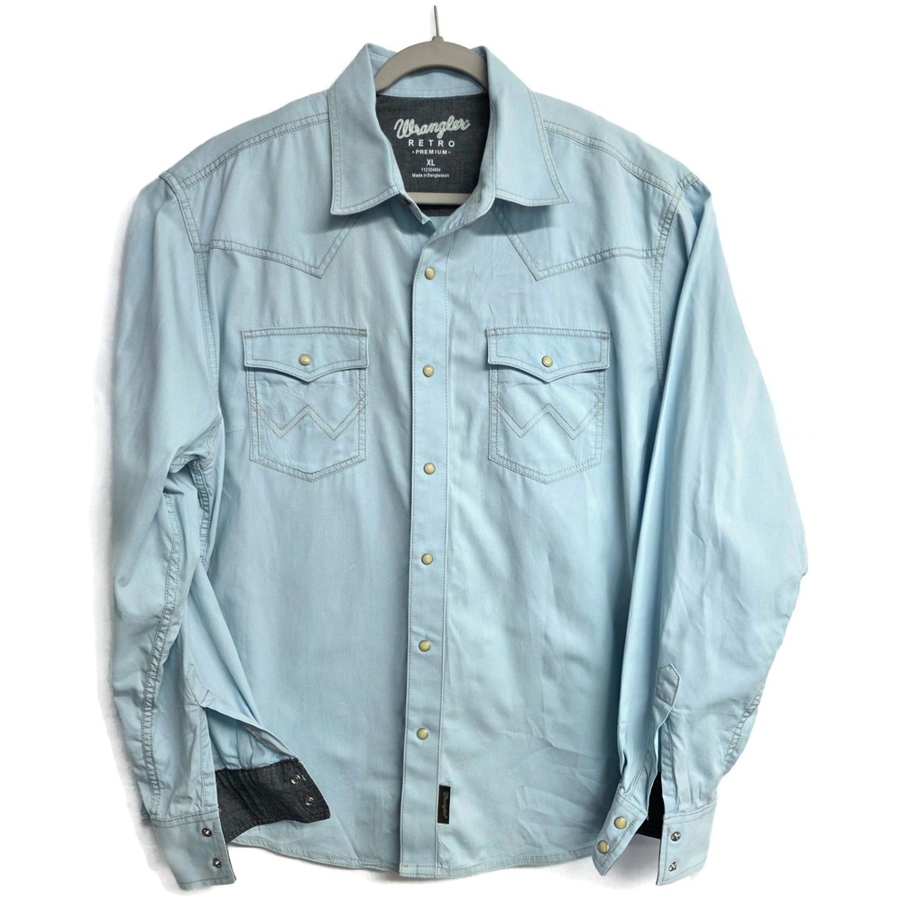 Wrangler Retro Premium Mens XL Light Blue Pearl Snap Western Shirt 112324804